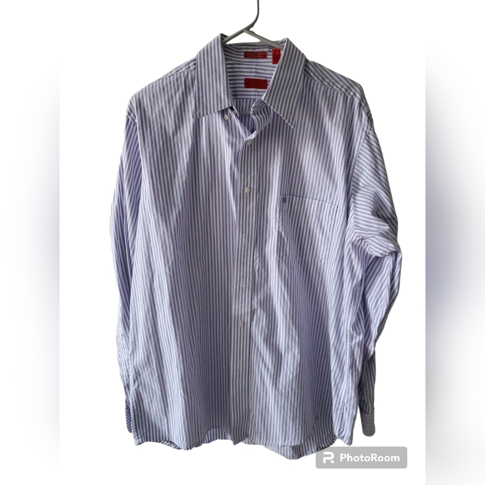 Mens Izod purple and white long sleeve stripped‎ dress shirt size 16 1/2